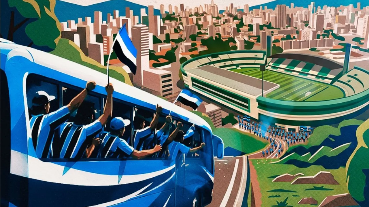 Ilustração de torcedores chegando ao Couto Pereira foi divulgada pelo Grêmio na Operação Curitiba.